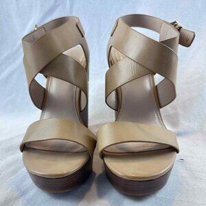 ALDO Nude Camel Wedge Platform Sandals | Crisscross Strap | Approx Fits 8–9